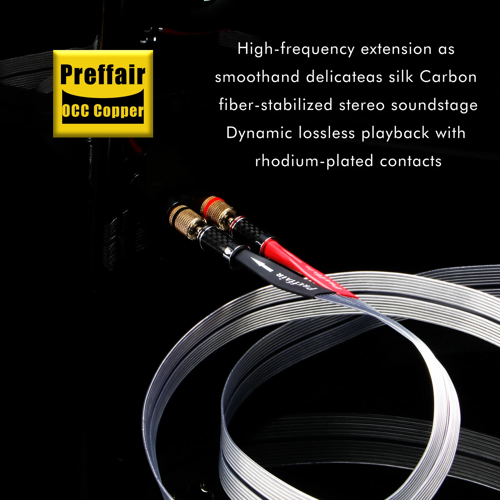 สายลำโพงแบบแบน Hifi OCC ชุบเงิน Audioquest พร้อมปลอกหุ้มคาร์บอนไฟเบอร์ หัวปลั๊กแบบกล้วยชุบโรเดียม
