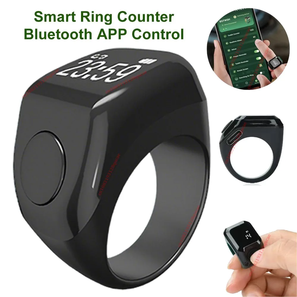 2026 Qibla Smart Zikr Ring Praise Tasbih Tally Electronic Digital Counter for Muslims 5Prayer Time Vibration Reminder Waterproof image 3