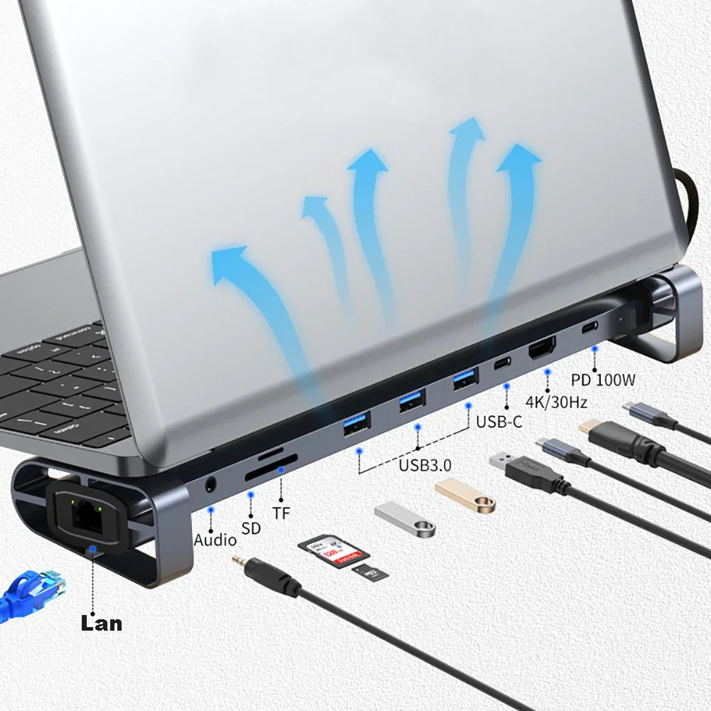 10-in-1 HUB Expandable Hub 3.0 Laptop Docking Station Desktop Stand with Type-C and Thunderbolt 4 for USB Ports and Ethernet