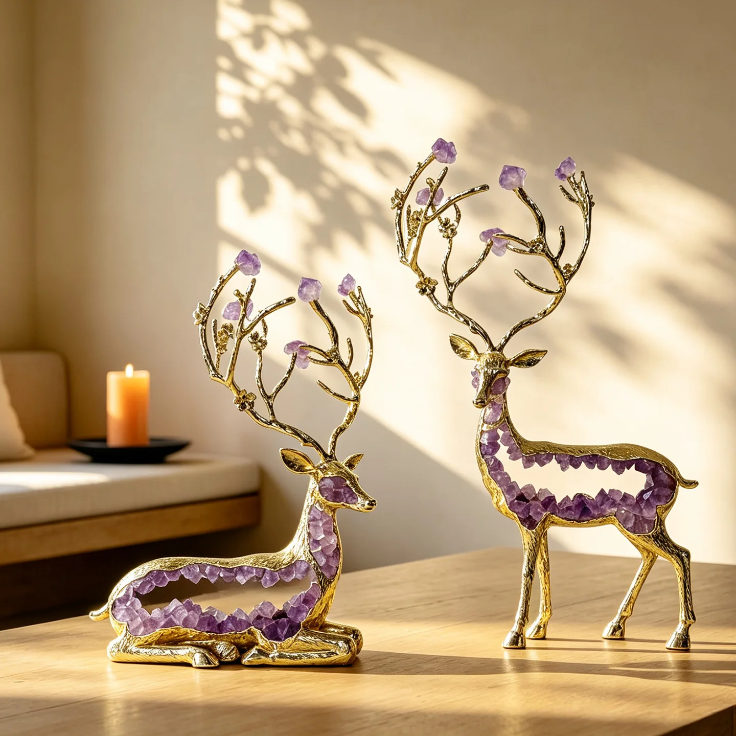 Modern Amethyst Deer Figurine Home Decor Luxury Art Ornament for Entryway Wine Cabinet Premium Living Room Table Decoration