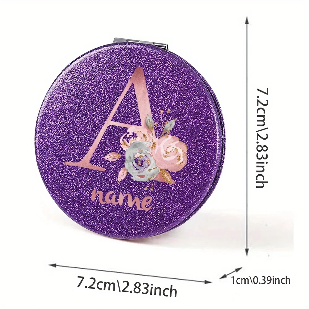 Customized Name Travel Women Makeup Mirror Dressing Table Durable Cosmetic Mirror Outdoors Essentials Pink Floral Letter Pattern