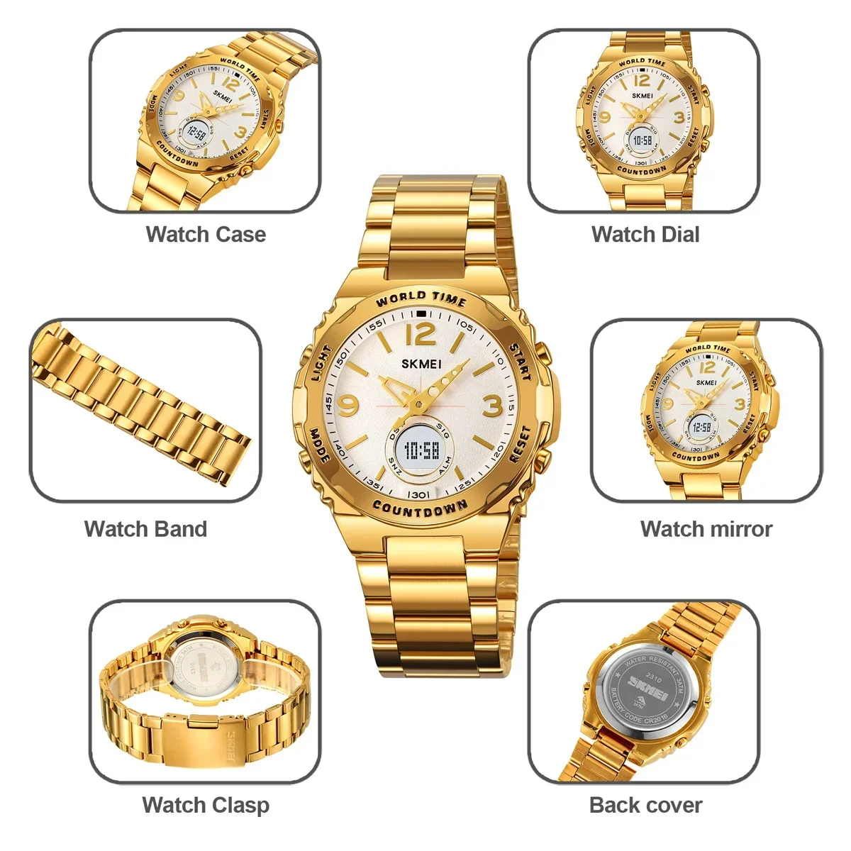 SKMEI 2310, роскошные мужские часы с механизмом, Reloj Hombre, водонепроницаемые электронные часы, мужские цифровые наручные часы из нержавеющей стали