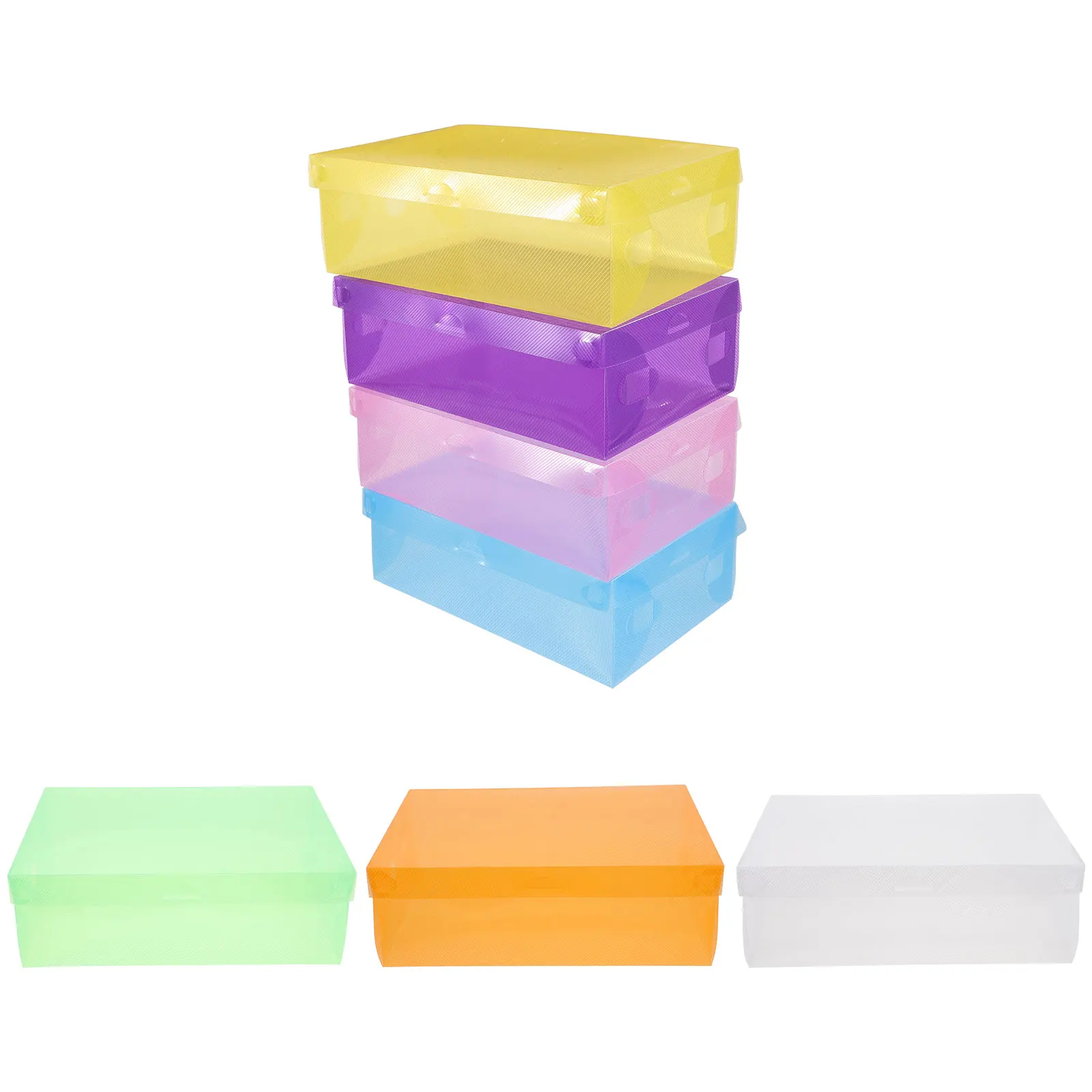 

7 Pcs Shoe Storage Box Stackable Organizer Containers Plastic Clear Colorful Lids Home Dorm Bedroom Sneaker Boxes
