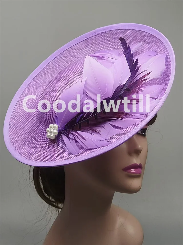 3-Layer Nice Sinamay Fascinators Wedding Women Hat Elegant Royal Ascot Fascinator Fancy Feather Pillbox Cap Ladies Kentucky Hats