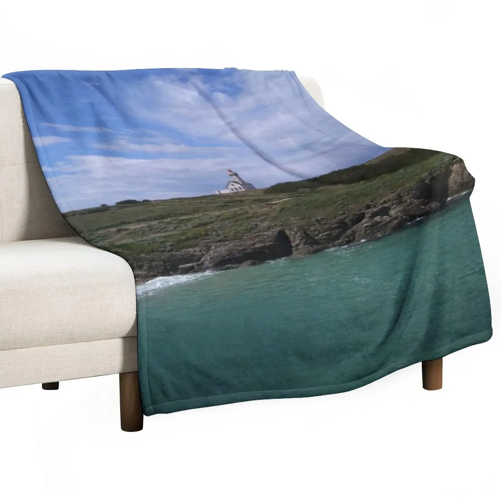 The lighthouse of the Poulains Belle-?le-en-Mer Throw Blanket Camping Blanket Quilt Blanket