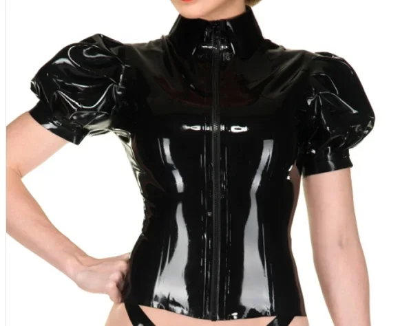 

100% Latex Rubber Gummi Ganzanzug Catsuit Kostüm Black Puff sleeve top
