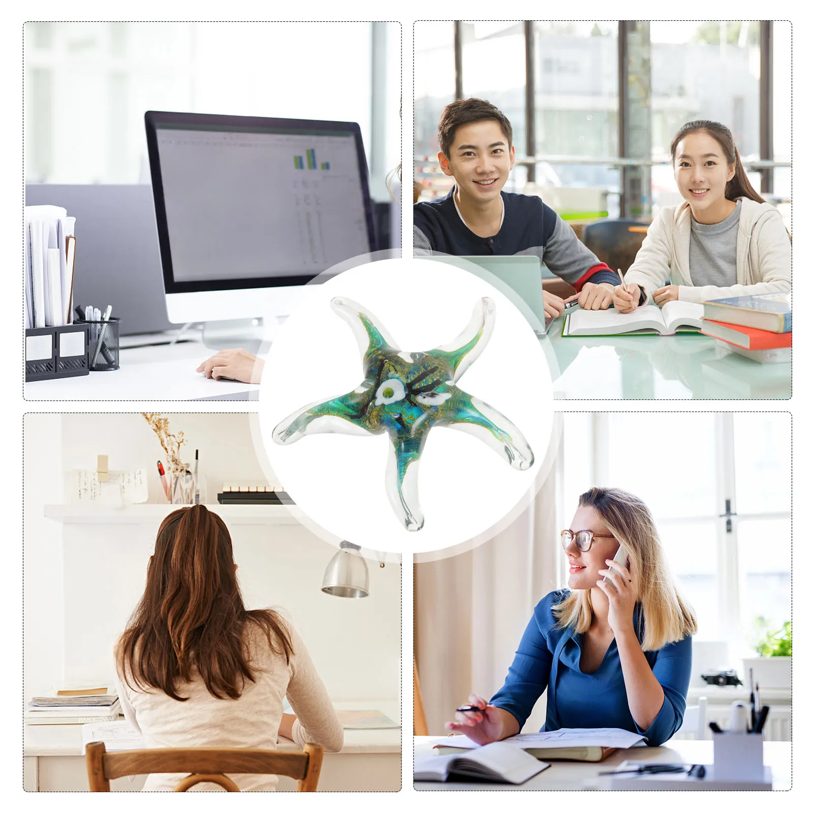 

Glass Sea Star Decor Colorful Exquisite Desktop Ornament Creative Indoor Tabletop Adornment Glass Craft Decor