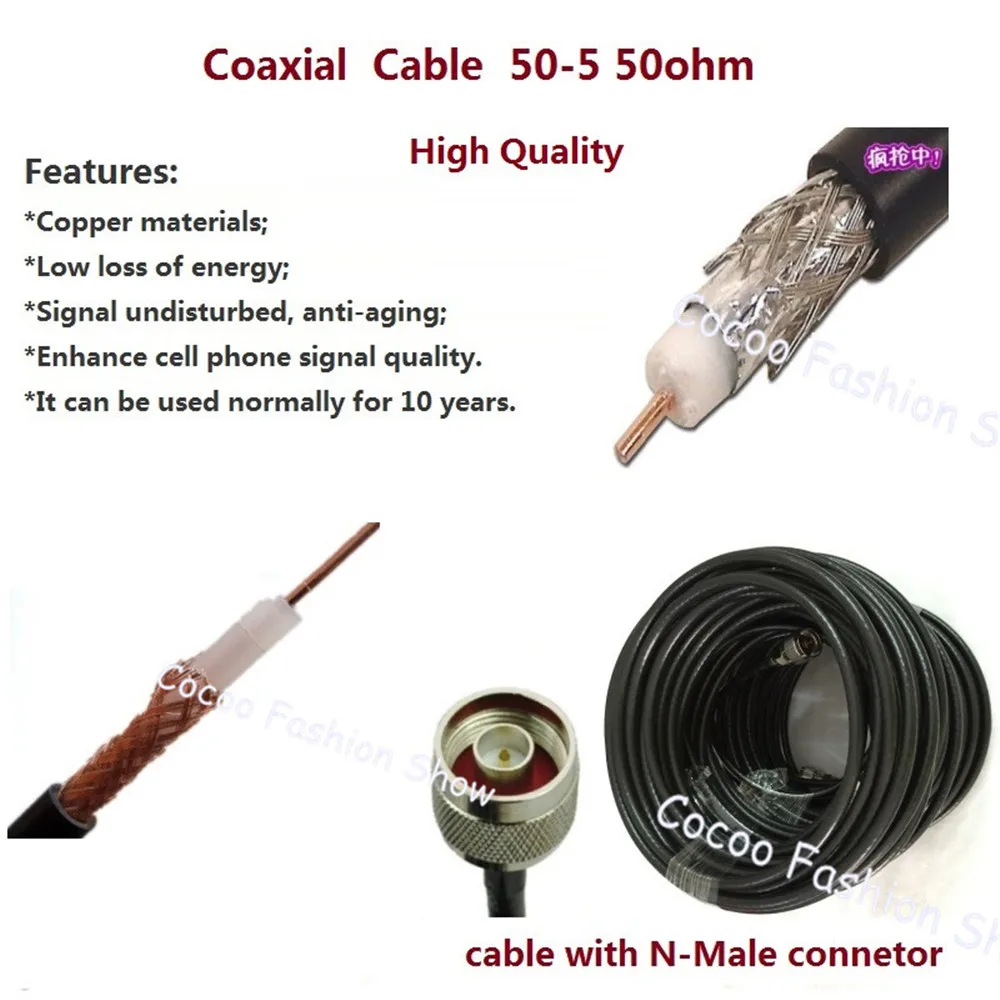 ZQTMAX 10m 50-5 Coaxial Cable 50ohms for Mobile Signal Booster Splitter or 2g 3g 4g Antenna Walkie-talkie cable TV Cable