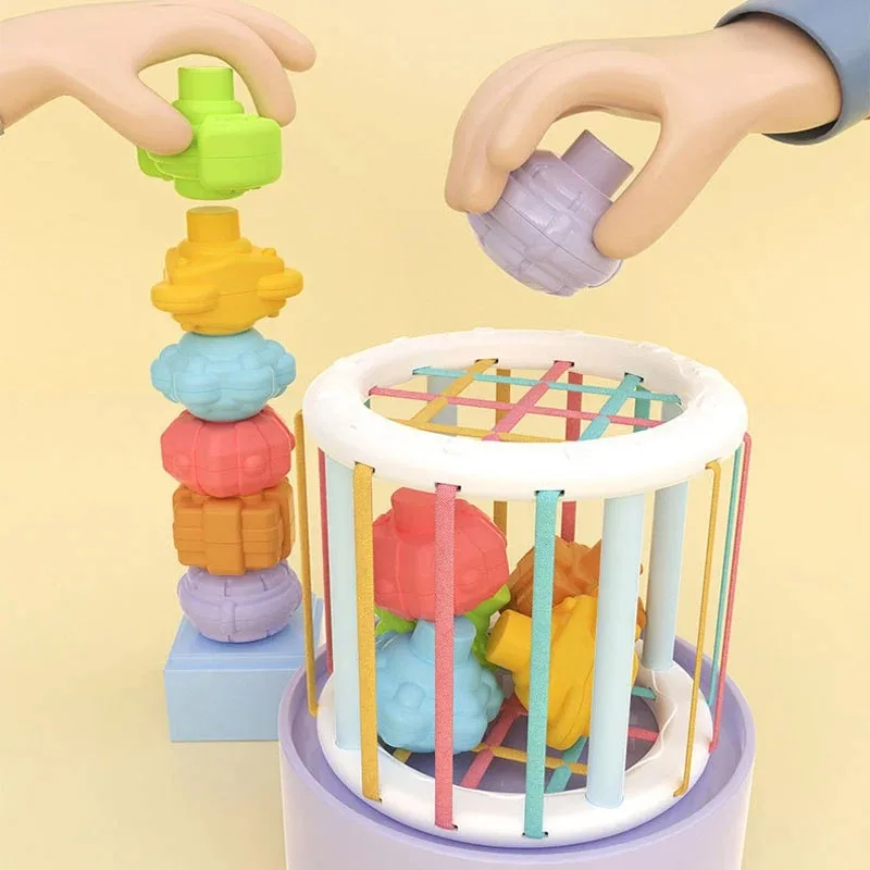 Montessori Rainbow Shape Sorter Cube Toy 5