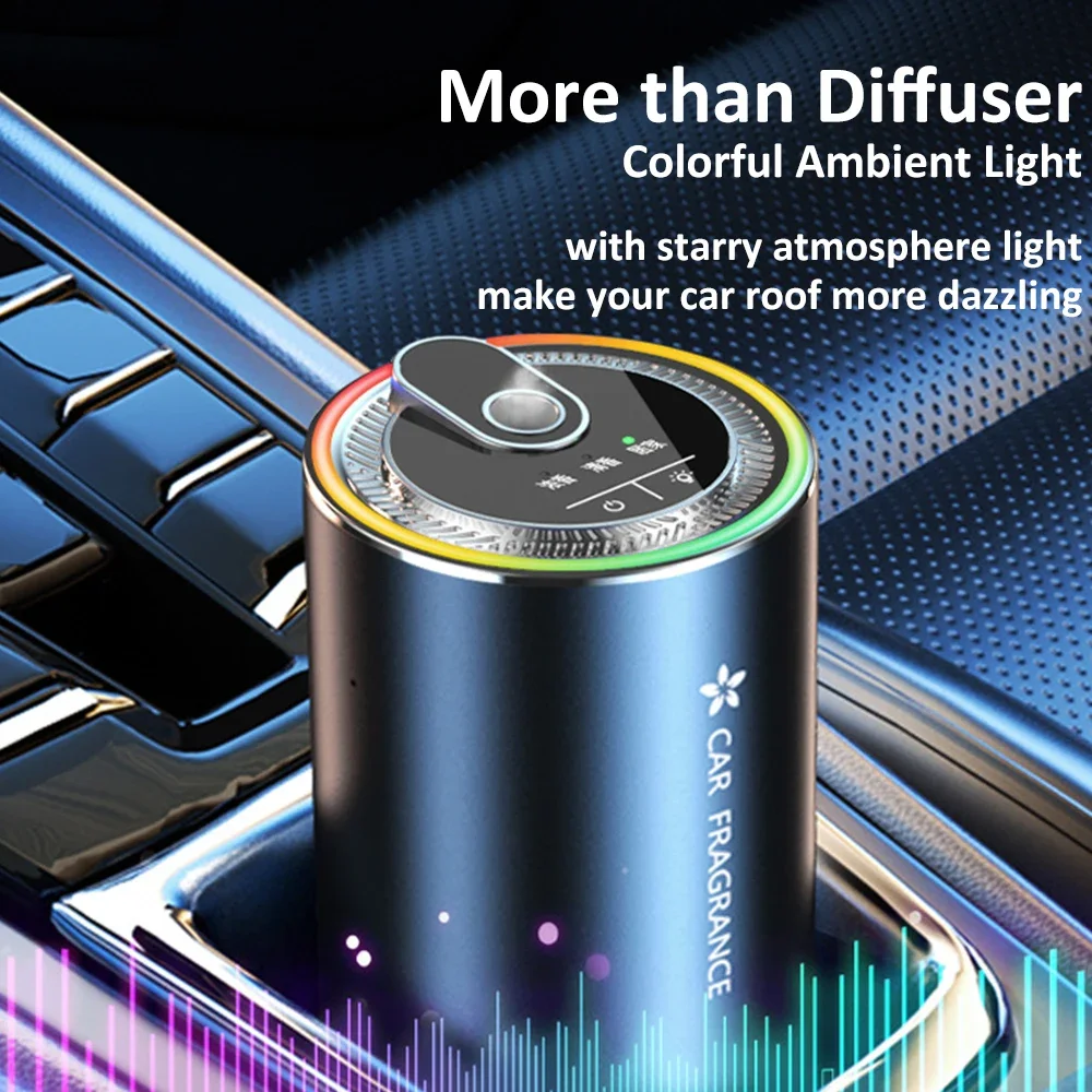 Car Aroma Diffuser with LED Starry Ambient Light 50ml Cologne Perfume Car Air Freshener Flavoring for Cars Fragrance Diffusers