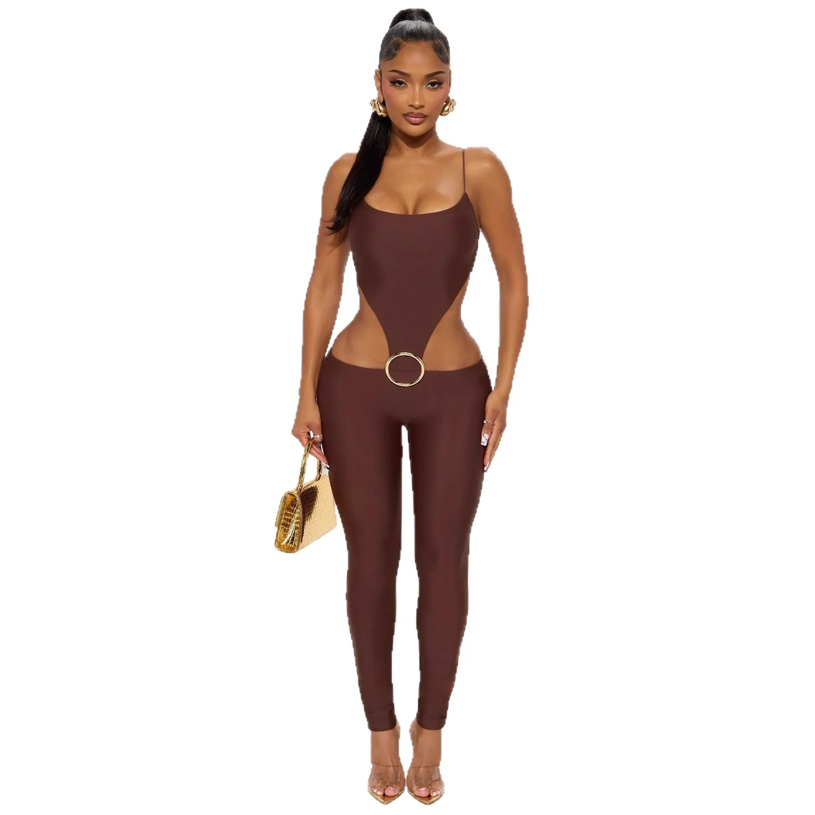 2025, europäische und amerikanische neue Damenbekleidung, modischer und sexy Hohl-Hosenträger-Overall, Taillen-enge Overall für Damen