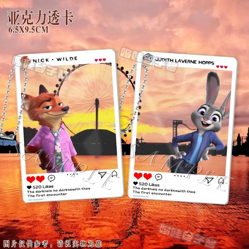 

Товары из фильма Disney Zootopia 2, Ник Уайлд, Джуди Хопс, акриловая прозрачная карта, креативный персонализированный брелок, карта в подарок