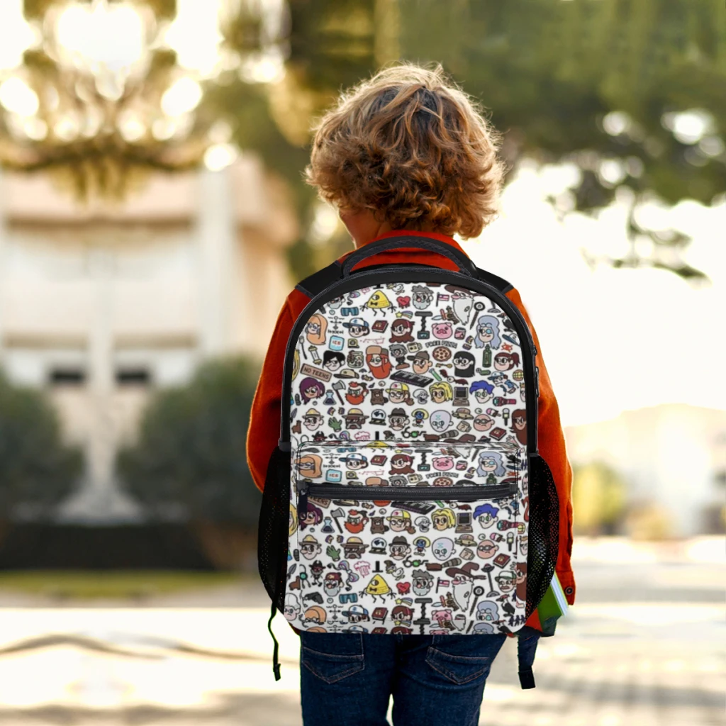 Graviity-Falls Doodle Mochila para crianças Mochila de estudante de grande capacidade Mochila de estudante do ensino médio de desenho animado 17 polegadas