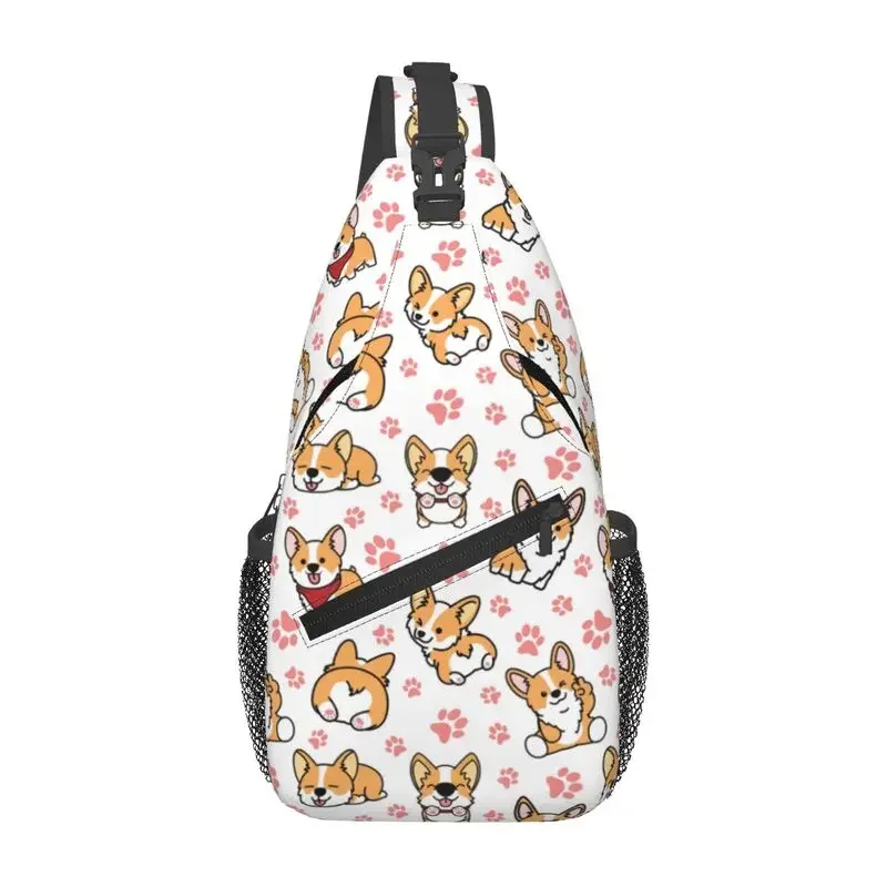 Custom Cute Corgis Sling Crossbody Backpack Men Custom Chest Shoulder Bag for Traveling Daypack