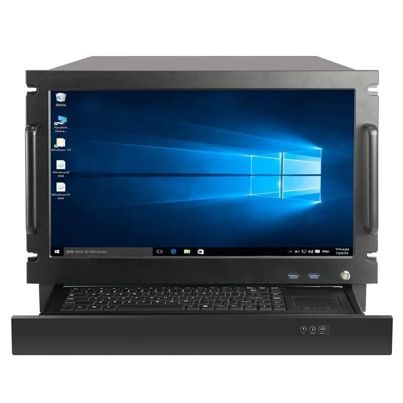 

Industrial control chassis with 18.5-inch touchscreen, automatic keyboard and mouse, dual power supplies