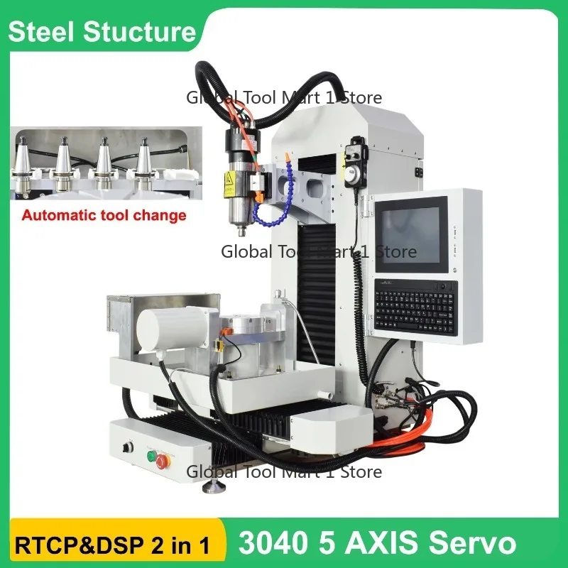 Steel Structure 2 in 1 5 Axis C-NC 3040 Milling Machine Automatic Tool Change Servo Motor For Metalworking