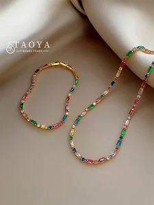 2024 Design de luxe : chaîne colorée en zirgon collier bracelet ensembles de bijoux accessoires de mode coréenne cadeau exquis pour femmes 10 meilleurs colliers léopards en vente - No 4