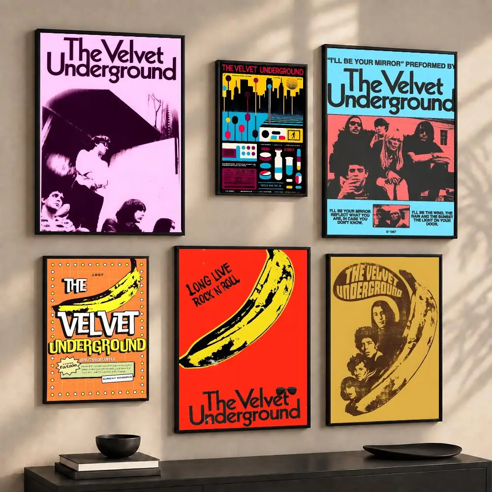 Classic Rock Band V-Velvet Underground Poster Wall Art Stickers Print for Bedroom Living Room Dorm Modern Decor Gift