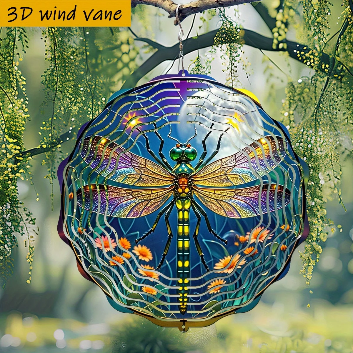 CIFbuy 3D Wind Spinner Garden Decor 360° Rotating Metal Wind Chime Kinetic Art for Outdoor Patio Yard Hanging Ornament
