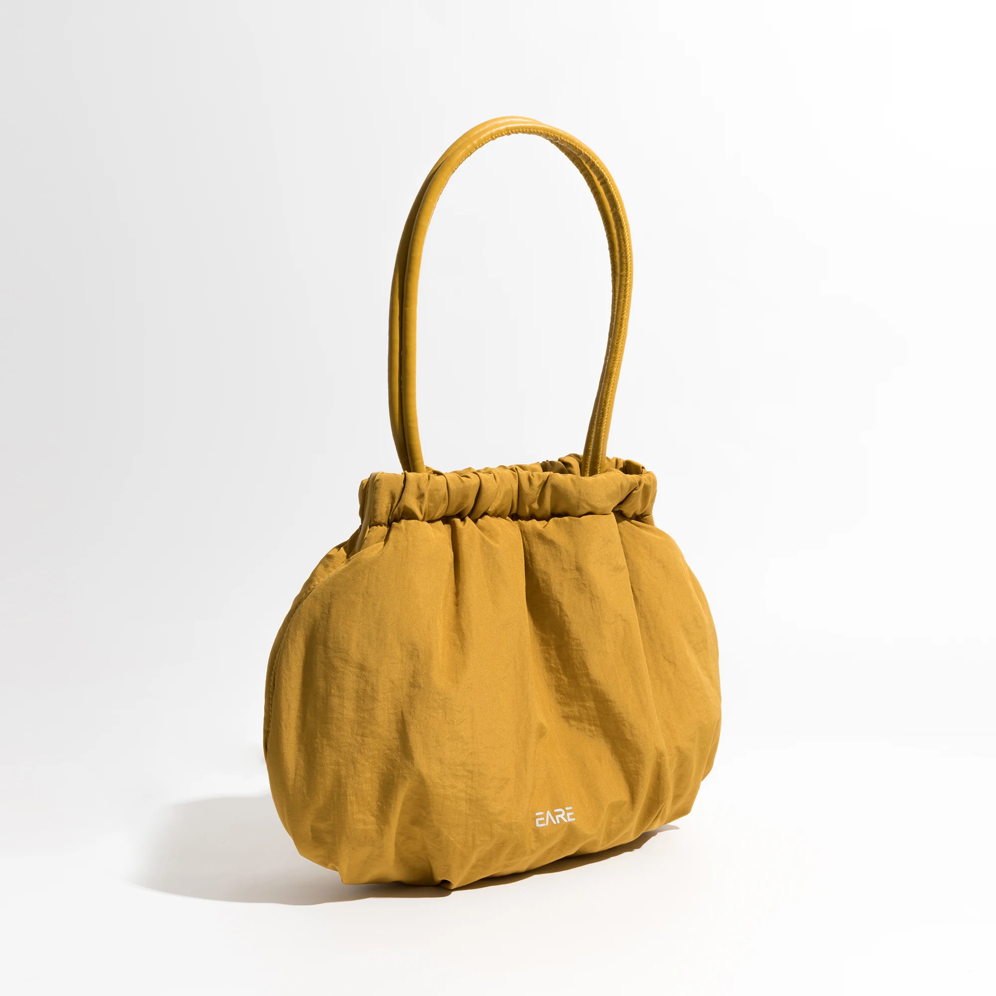 MABULA Smalll Yellow Nylon Bucket Handbag Ultrathin Pleated Female Casual Shopper Tote Bag Simple Stylish Women Daily Purse