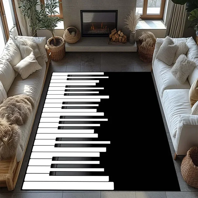 Piano Black and White Key Pattern Carpet Music Enthusiast Doormat Entrance Bedroom Bedside Sofa Carpet Home Decoration Rug