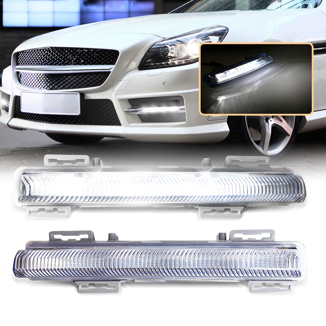 

LED Daytime Running Lights DRL for Benz 2007-2014 204 White Fog Lamp DRL Daylight Car Accessories - Easy to Search Title LED DRL