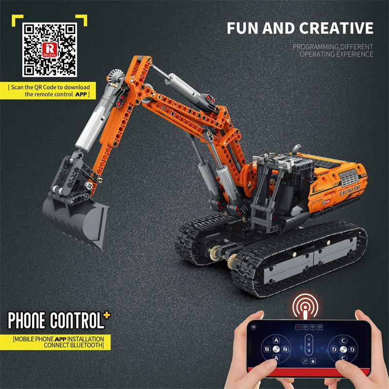 Remote Controlled Excavator Building Set, 1106Pcs Crawler Excavator Model, Motorised Truck Bulldozer Toy Gift for Adult, Kid 12+