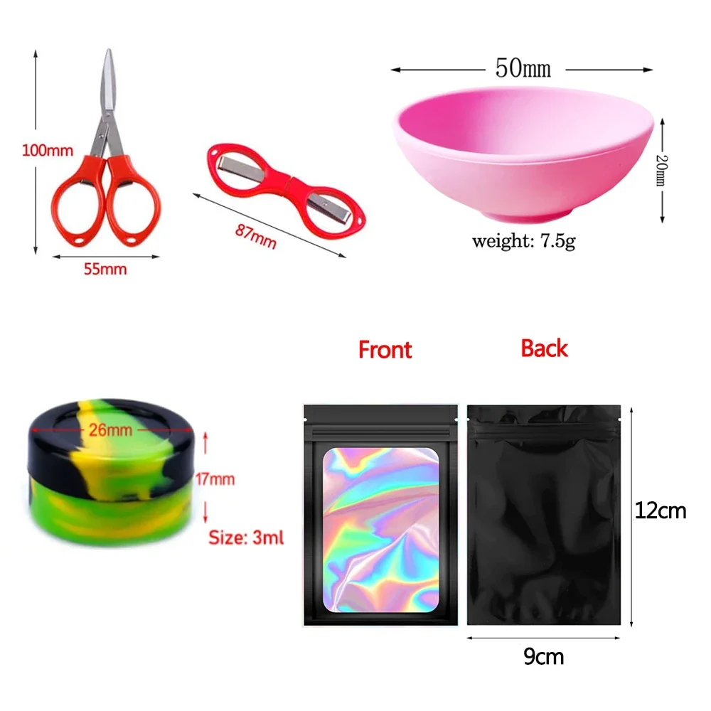 1Set Pink Smoking Kit With Silicone Bowl Folding Scissors Jar Ziplock Bag Women Gift Smoke Accessories Easy To Carry