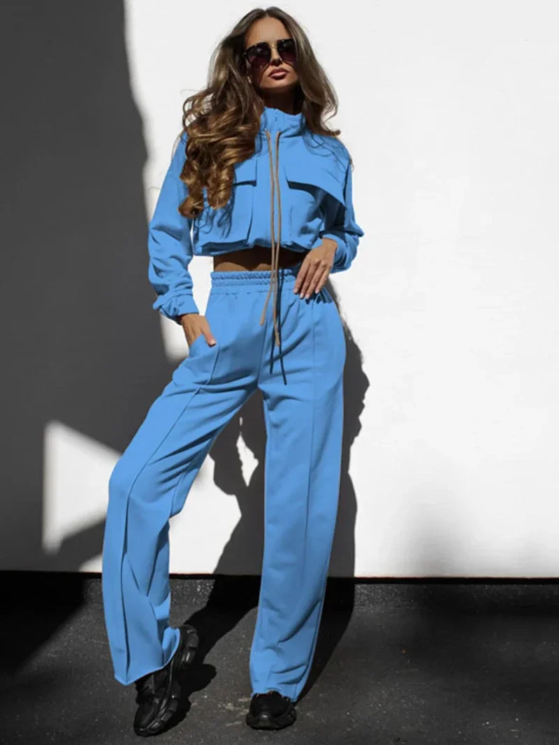 Streetwear 2 Piece Sets Womens Outfits Spring Y2K Clothing Big Pockets Jacket Top and Pants Sets Tracksuit Women Two Piece Set