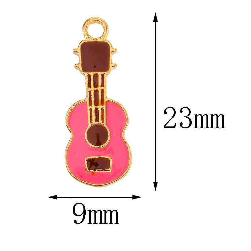 10Pcs 9*23mm Cute Guitar Ukulele Girls Necklace Earrings Bracelet Pendants DIY Key Chain Phone Chain Accessories Jewelry Crafts