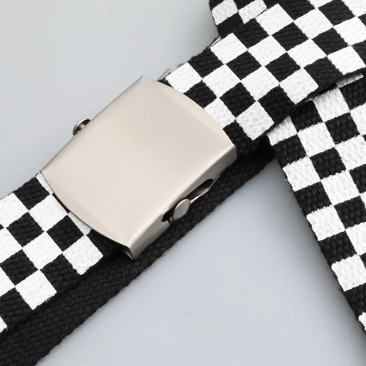 3.8cm Casual Plaid Canvas Belt Alloy Silver Buckle Two-color Cotton Outdoor Sports Belt Unisex Waistband