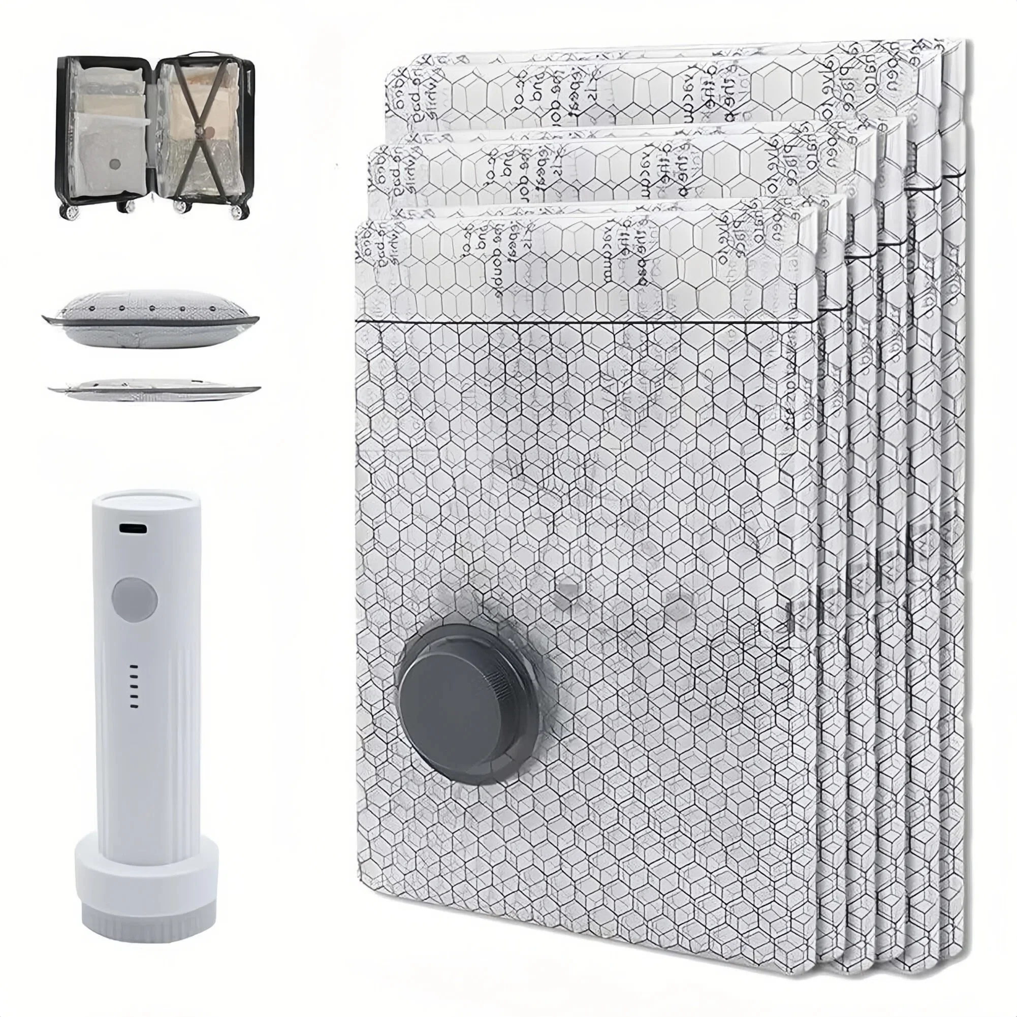 Draadloze compressie reisvacuümset 6-pack vacuümzakken met oplaadbare luchtpomp voor kleding, dekens, donsjassen, bagage - afbeelding 2
