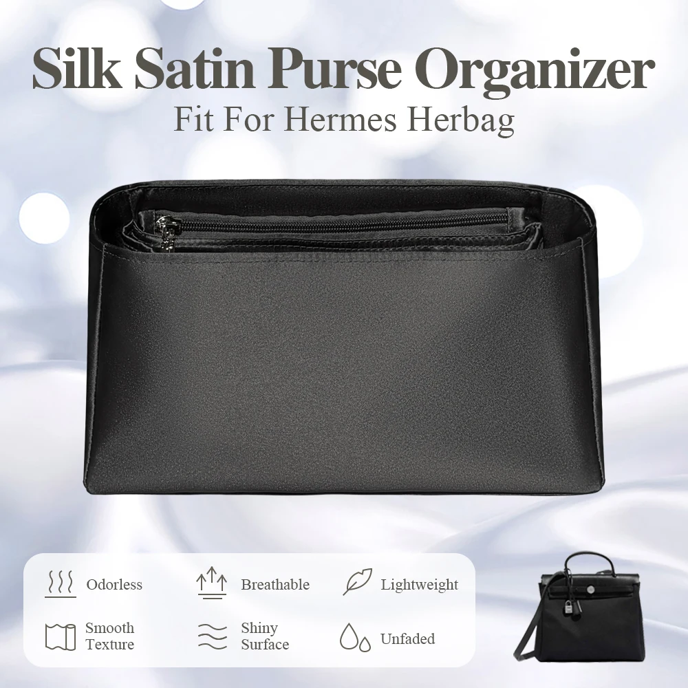 Silk Satin Purse Organizer Insert Fit for Hermes Herbag 31/39 Mini Handbag Inside Bag Lightweight Large Inner Liner Bag Insert