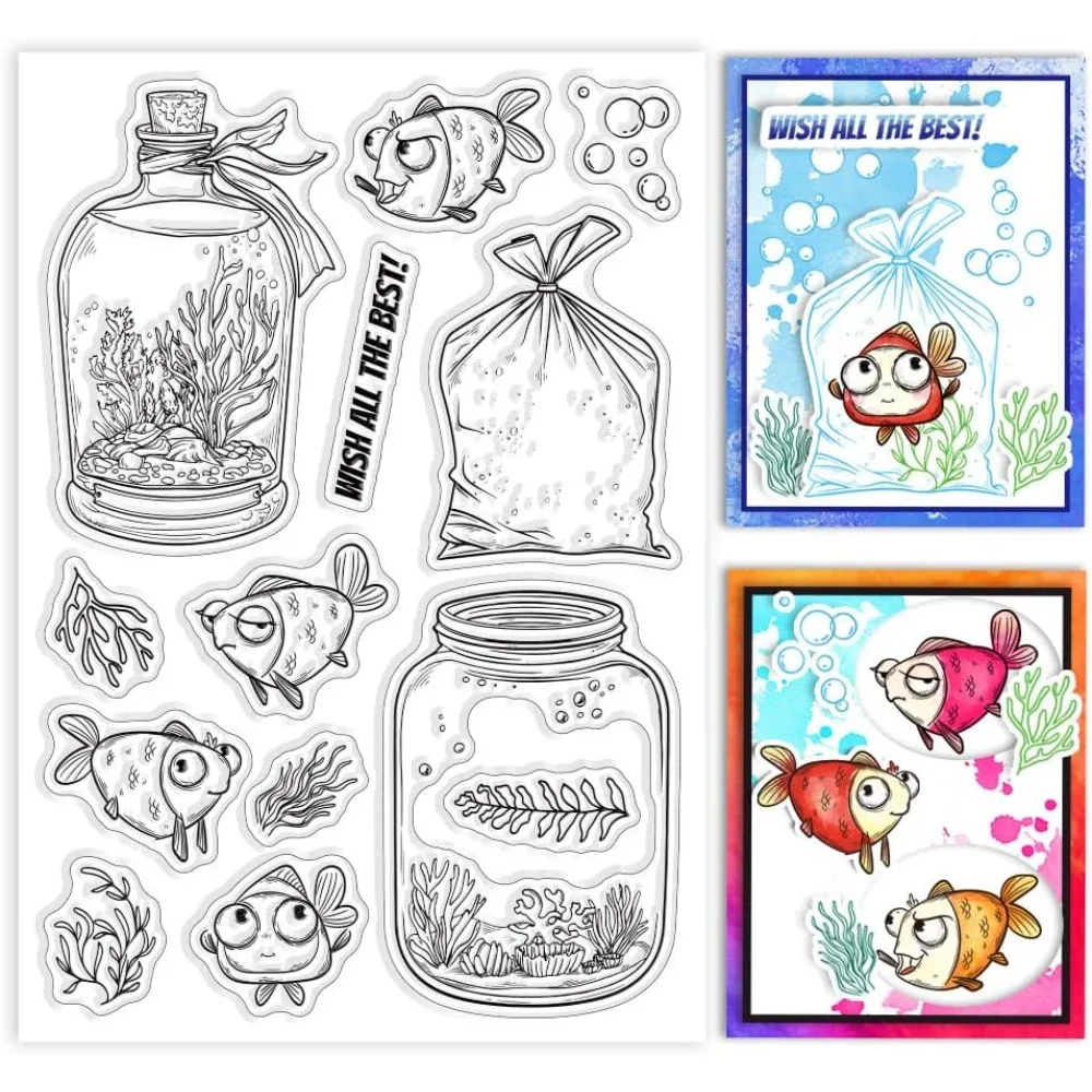 Aquarium Jar Clear Stamps: Silicone Rectangular Decorative Clear Stamps 6.3x4.33 inches