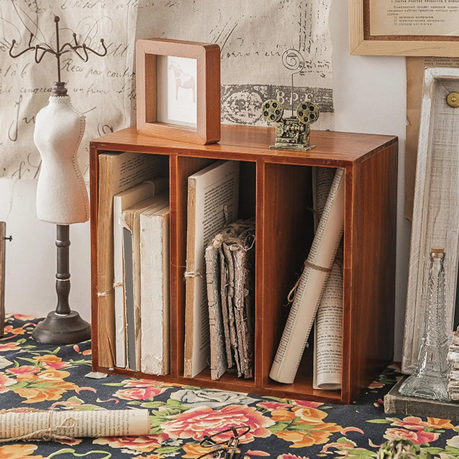 

Book Holder Wood Storage Shelf Bookcase Desktop Book Organizer Magazine File Holder for Letter Document Desktop Work School