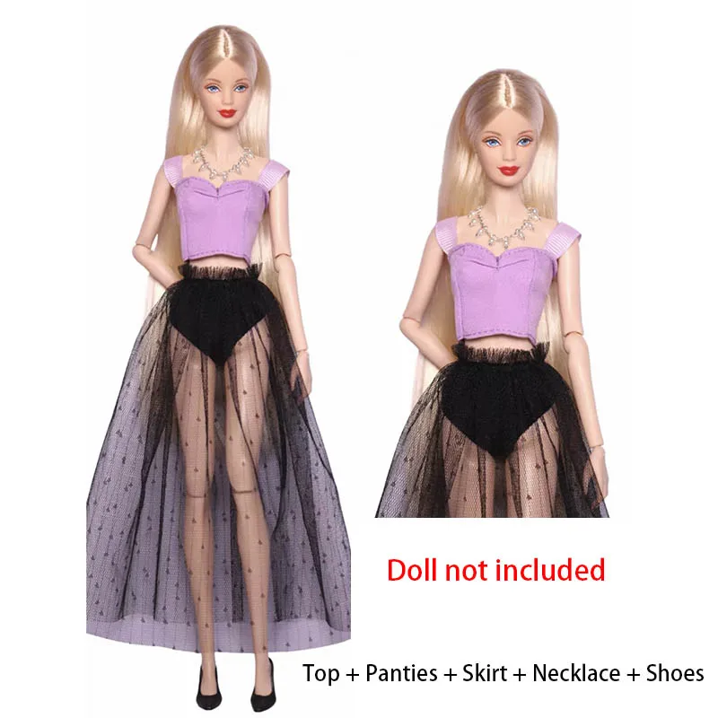 30 cm Supermodel Poppenkleertjes Mode Zoet Paars Vest + Slipje + Rok + Ketting + Schoenen Set 1/6 BJD Pop Dagelijks Dress Up