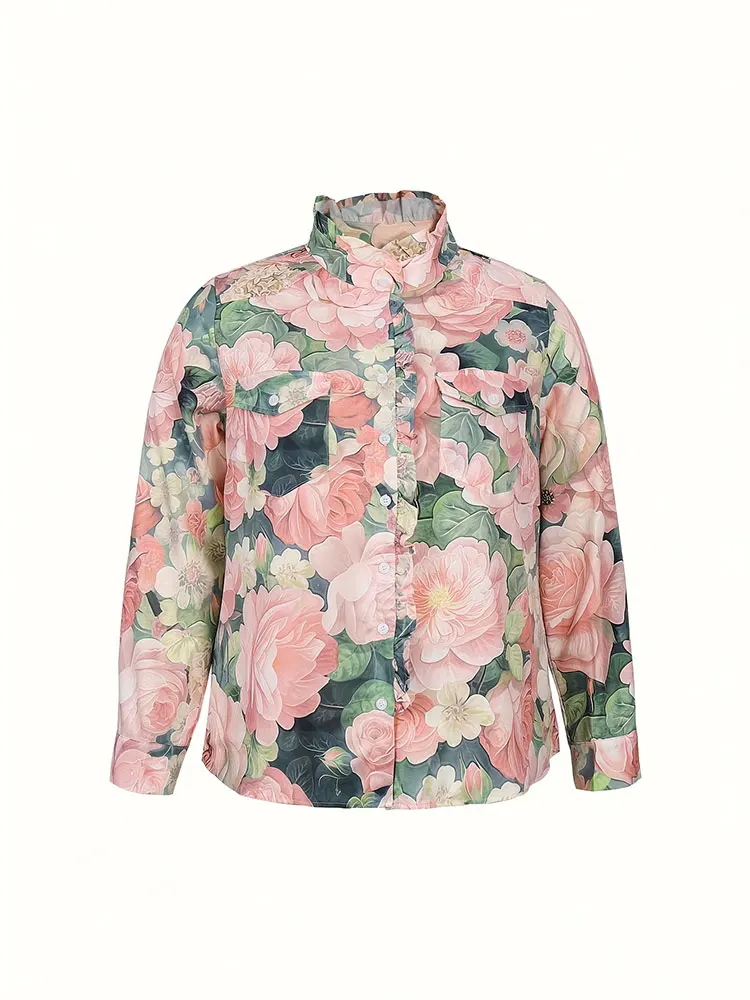 Nuovo elegante stampa floreale tasca frontale bottone risvolto camicia taglie forti articoli moda spiaggia top a maniche lunghe camicetta abbigliamento unisex