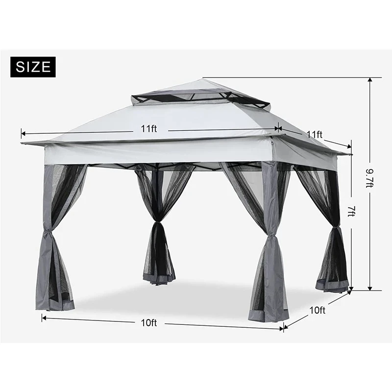 Luxury Aluminum Hardtop Gazebo Waterproof Wind UV Resistant Permanent Garden Pavilion Easy Install Curtains Mosquito Netting