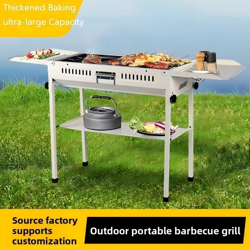 Parrilla de carbón plegable grande, estufa portátil para barbacoa al aire libre, combo 2 en 1 de parrilla y plancha, parrilla eléctrica