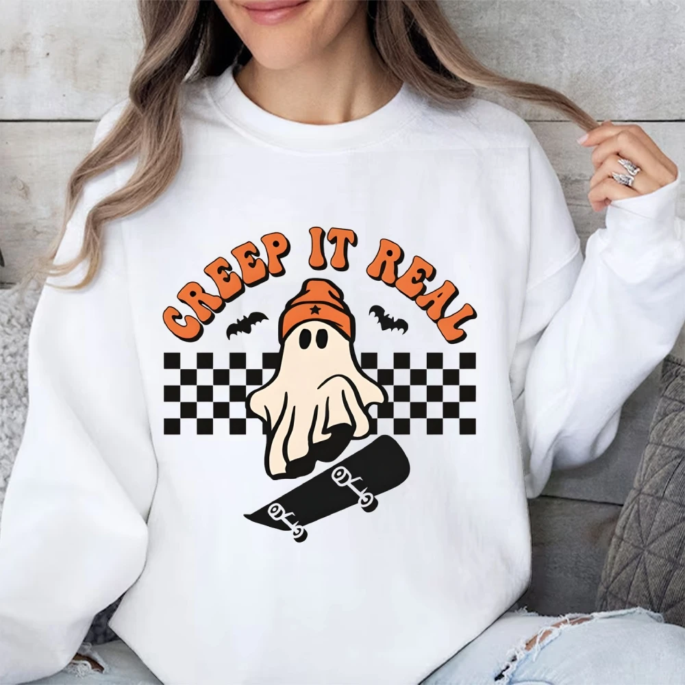 Retro Halloween Creep It Real sudaderas fantasma Skateboarding gráfico suéter Halloween Top ropa temporada espeluznante Otoño Invierno