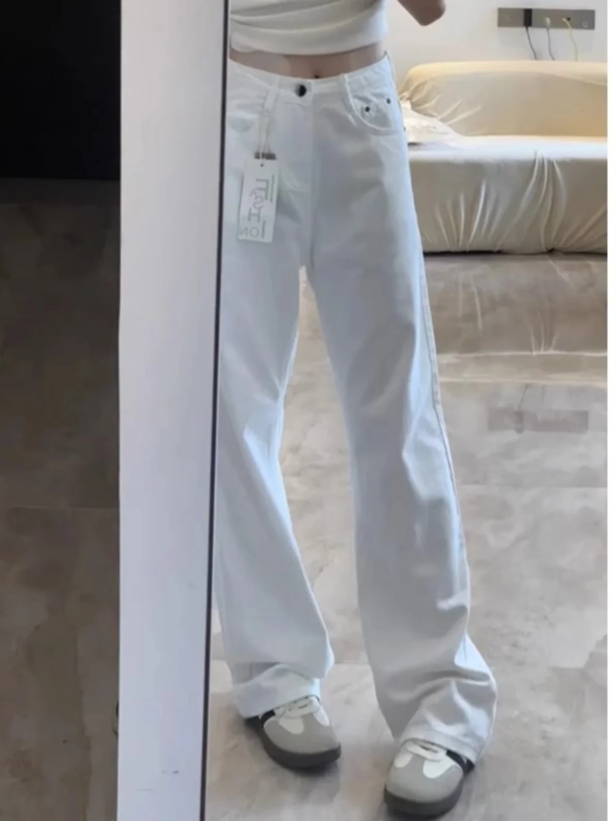 Jeans a gamba dritta a vita alta Bla Pantaloni larghi a gamba larga da donna Autunno New Sle Skinnies in denim affusolati dimagranti per taglie forti