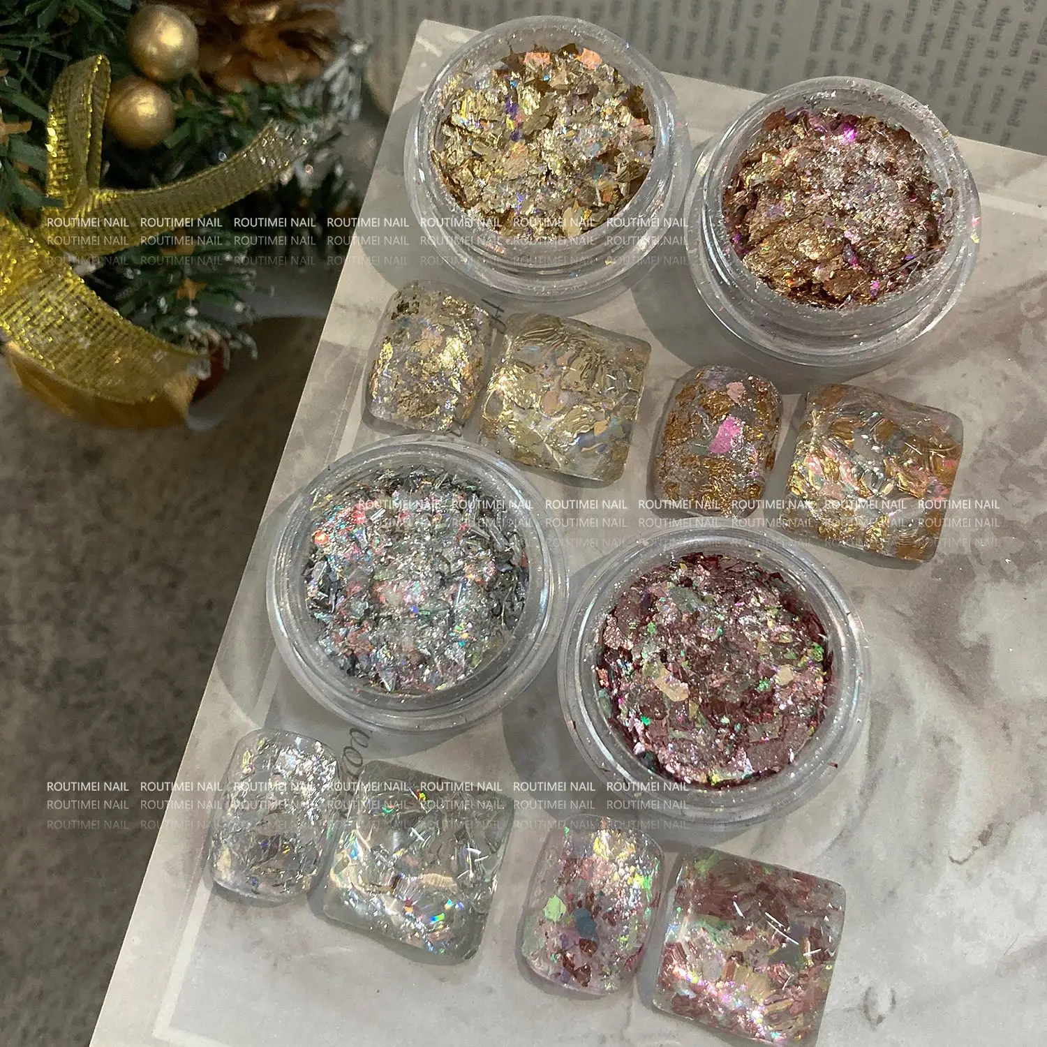 1Pcs Gold Foils Nail Art Glitter Sequins Aurora Sparkly Irregular High Gloss Paillette Christmas Manicure Decor Opal Powder #&*