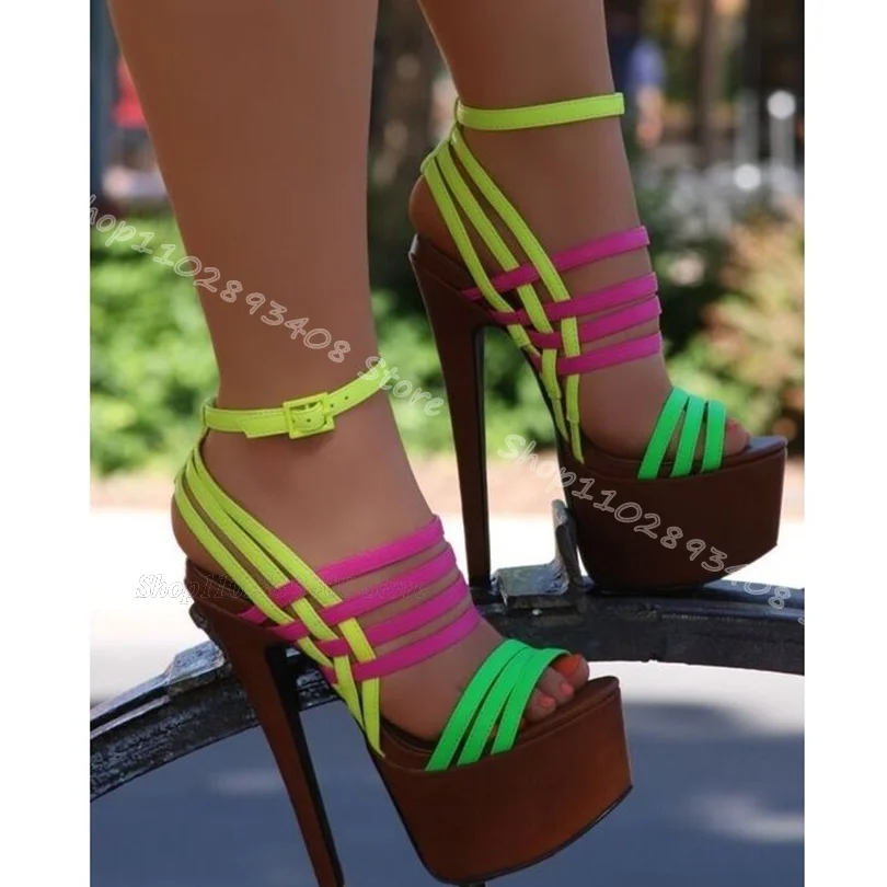 Mixed Platform Ankle Buckle Sandals Open Toe High Heels British Style Summer Party Dress Women Sandals 2024 Zapatos Para Mujere