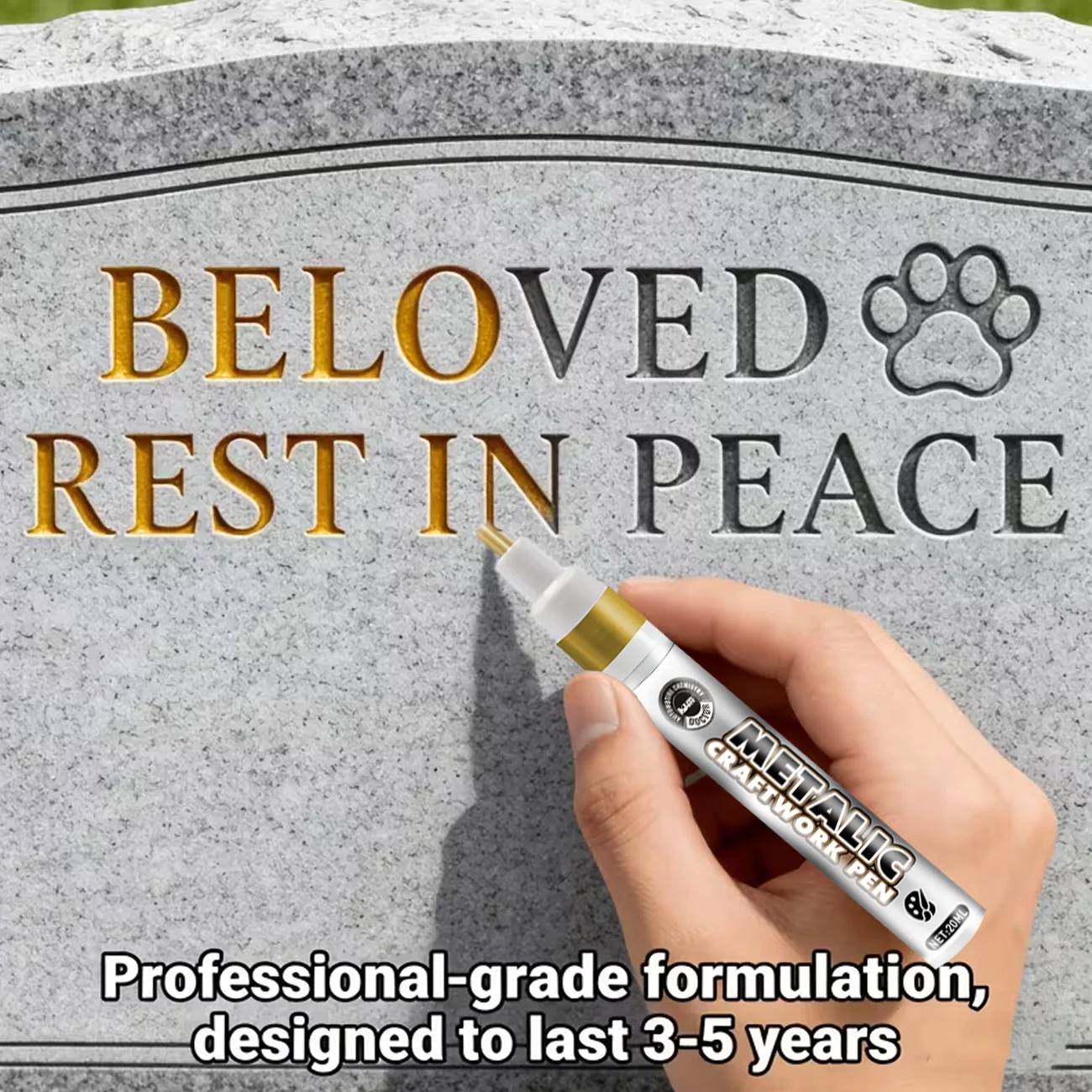 KJM 20ML Metallic Craftwork Pen Waterproof Gold Ink Monument Repair Marker for Tombstone Lettering Long-Lasting 3-5 Years
