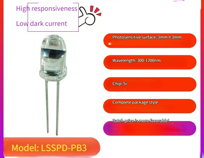 

LSSPD-PB3 sensitive light 300-1200nm 3mm blue light plastic encapsulated silicon PIN photodiode photodetector