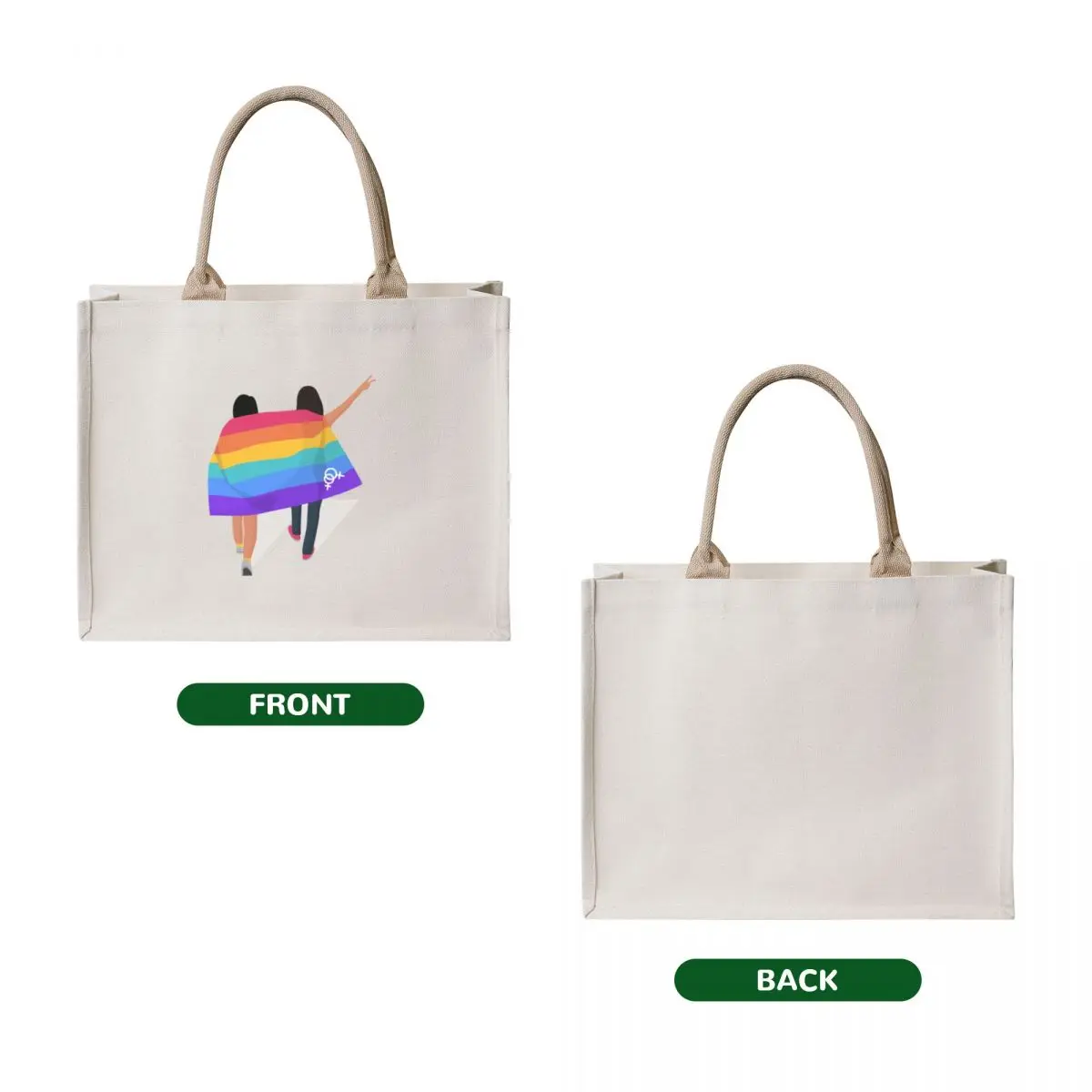 two girls with lgbt flag pride day love wins in colours and flowers , gift for pride day , lgbt yellow magenta , blue Tote Bag