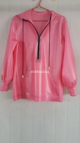 

100% Latex Rubber Gummi Jacket Hooded Coat Top Pink Party Cosplay Size XXS-XXL