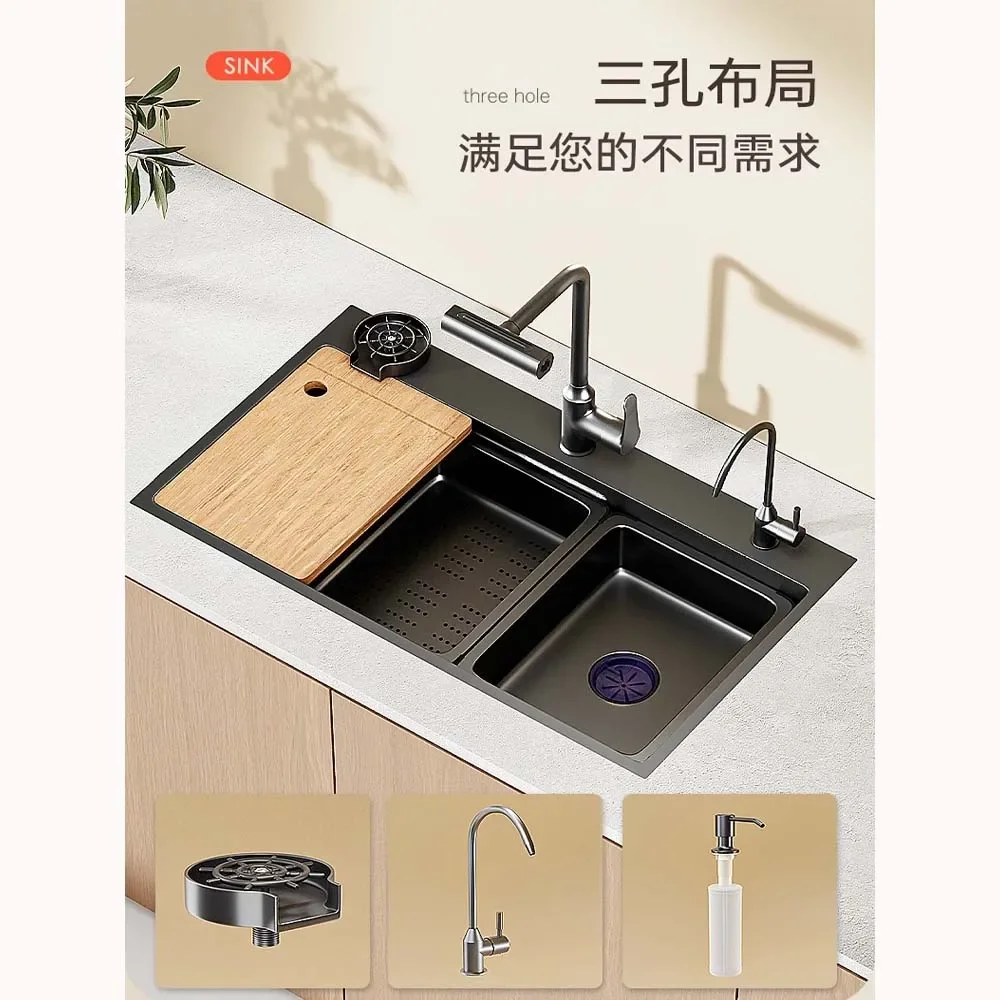 

Kitchen Vegetable Basin Sink Large Single Slot 304 Stainless Steel Small Rice Grains Dish Table Middle and Lower Basin