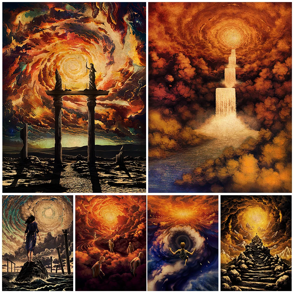 

A Call From The Gods Art Poster And Print Holy Cloud Heaven Vintage Wall Art Canvas Painting Abstract Mysterious Art Decoration