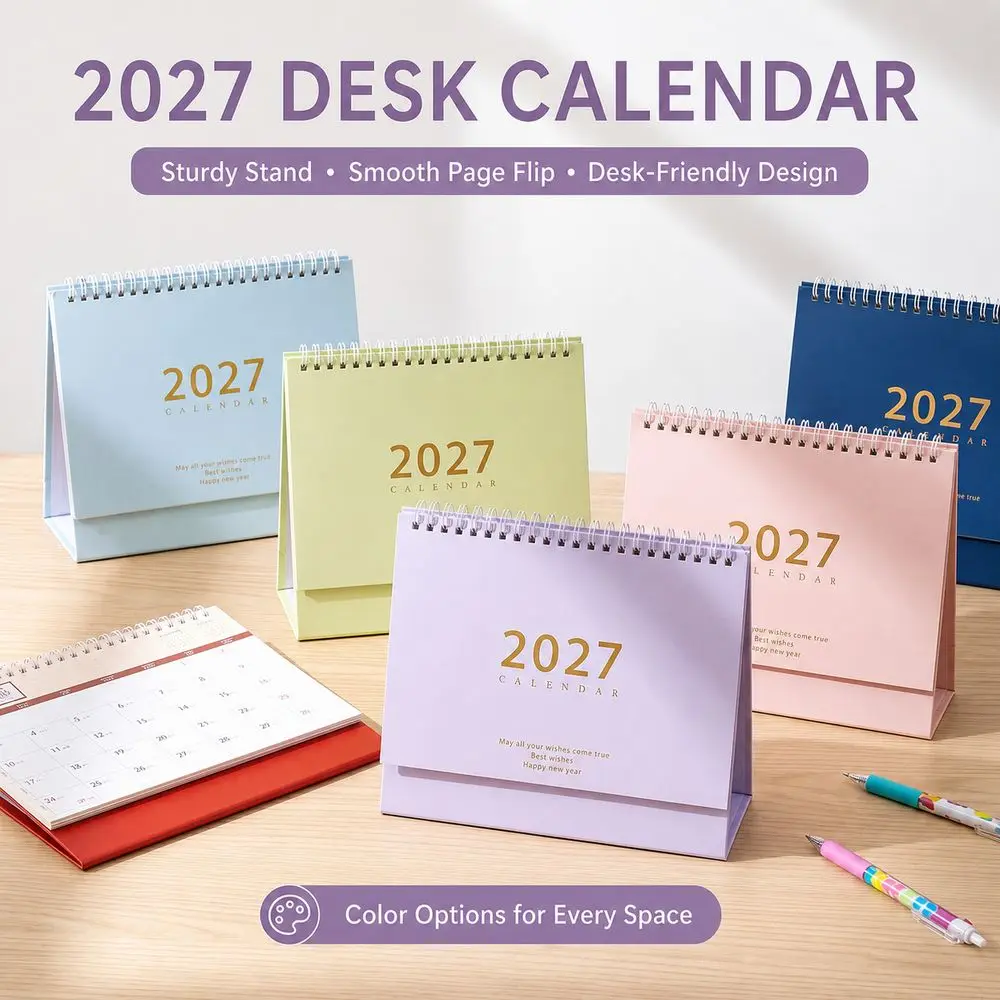 Portable 2027 Desktop Desk Calendar Foldable Morandi Color Flip Calendar Decorative Display Standing Table Calendar
